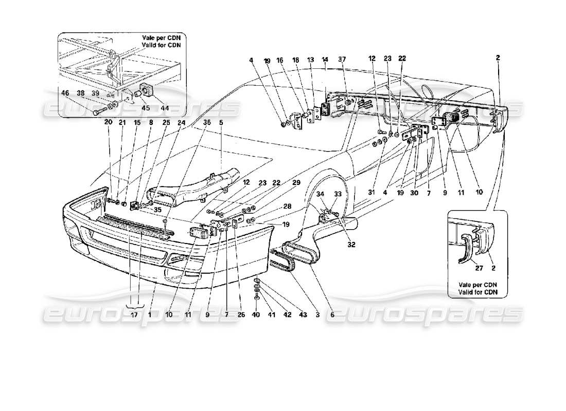 ferrari 512 tr schéma des pièces des pare-chocs