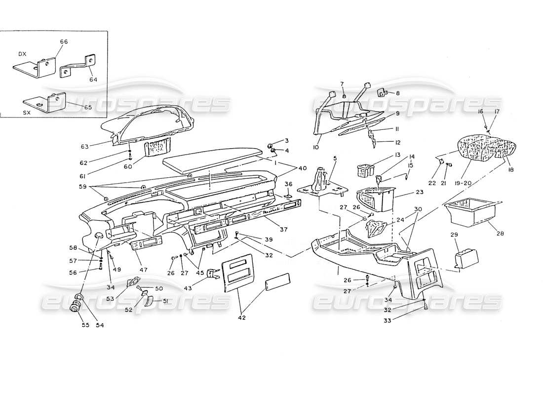 maserati ghibli 2.8 (non abs) diagramme des pièces du tableau de bord et de la console