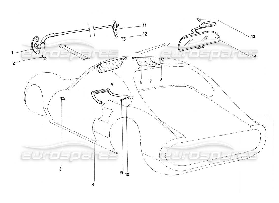 ferrari 206 gt dino (coachwork) schéma des pièces des pare-soleil et des rétroviseurs