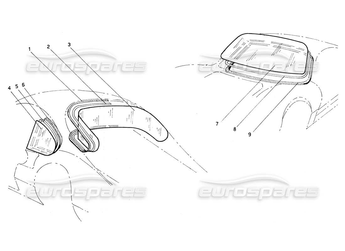 ferrari 206 gt dino (coachwork) schéma des pièces des écrans avant et arrière
