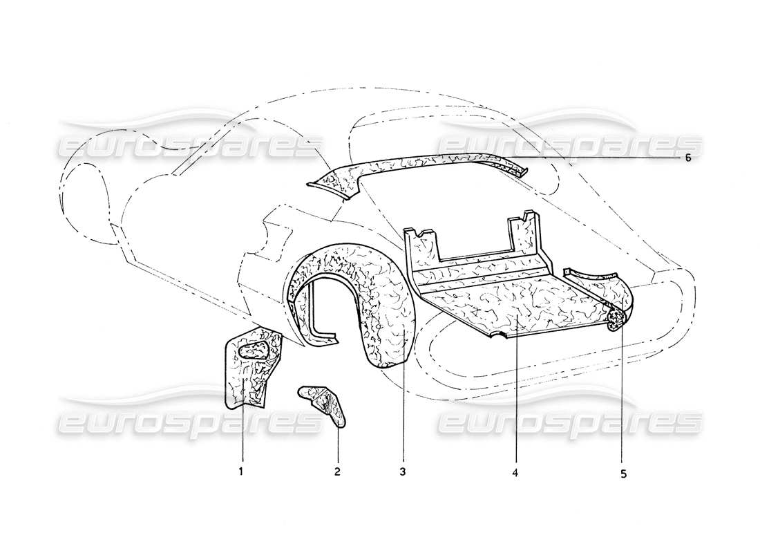 ferrari 206 gt dino (coachwork) schéma des pièces des panneaux intérieurs et des protections arrière