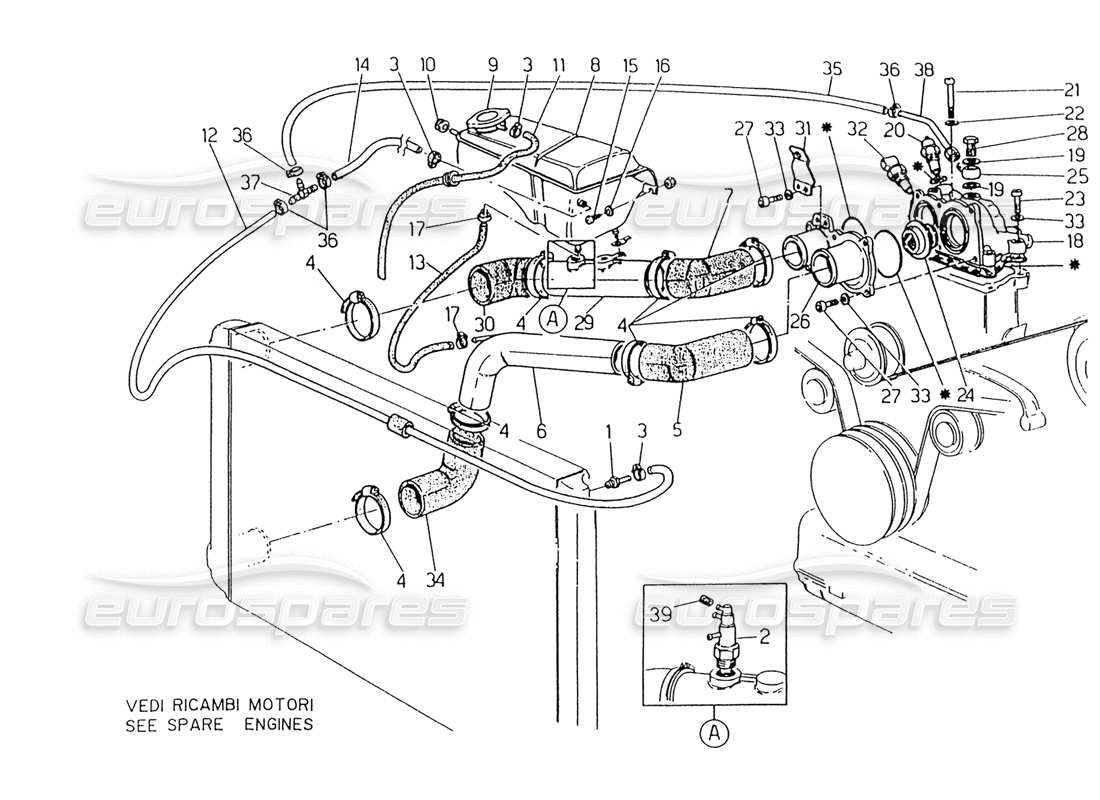 maserati 418 / 4.24v / 430 refroidissement du moteur, 4v schéma des pièces
