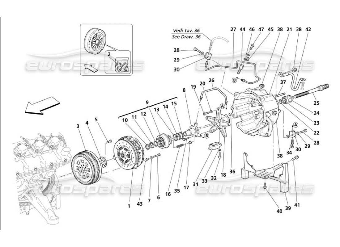 maserati 4200 coupe (2005) embrayage et commandes – pas pour f1- diagramme de pièce