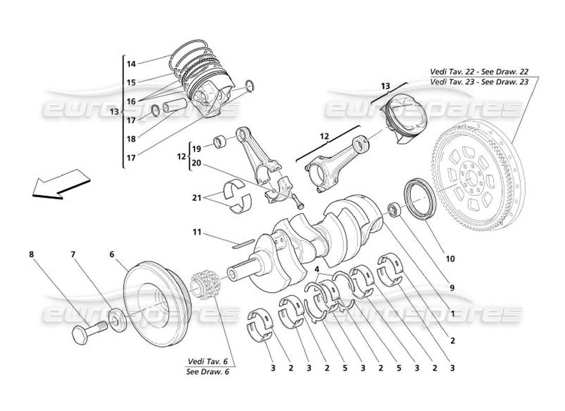 maserati 4200 coupe (2005) diagramme des pièces des bielles et pistons du vilebrequin