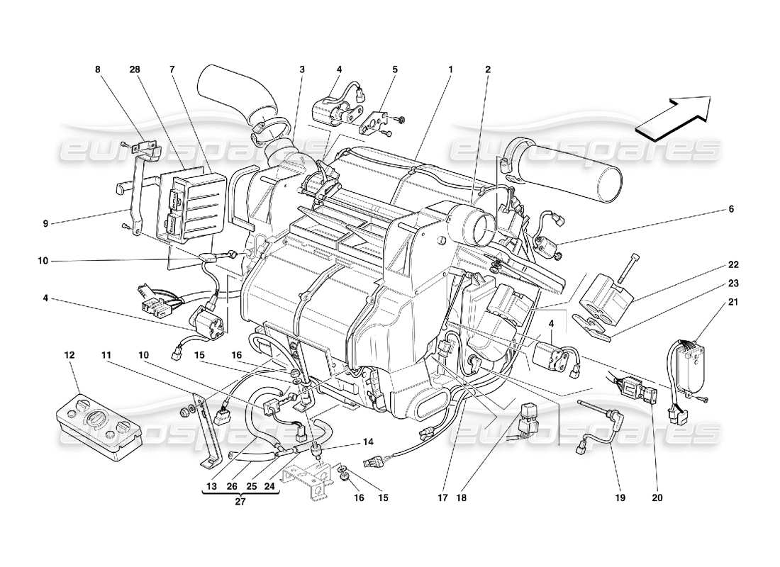 ferrari 456 gt/gta unité d'évaporateur et commandes schéma des pièces