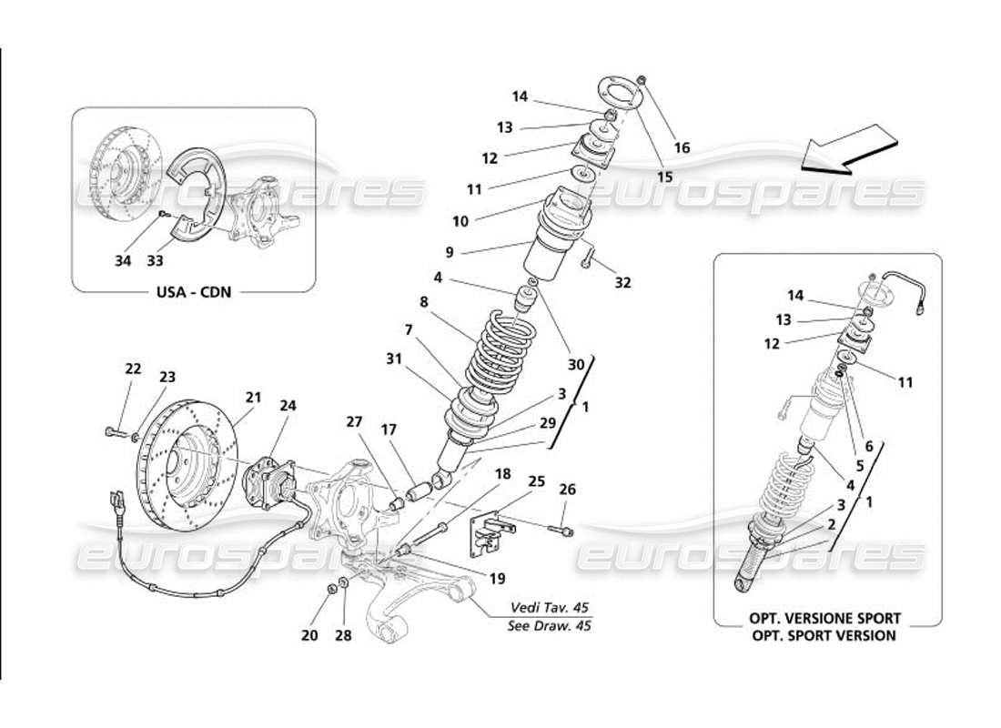 maserati 4200 spyder (2005) suspension avant - amortisseur et disque de frein schéma des pièces