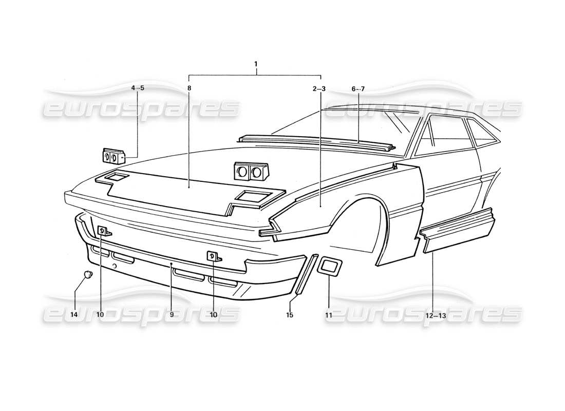 ferrari 412 (coachwork) diagramme des pièces des panneaux avant