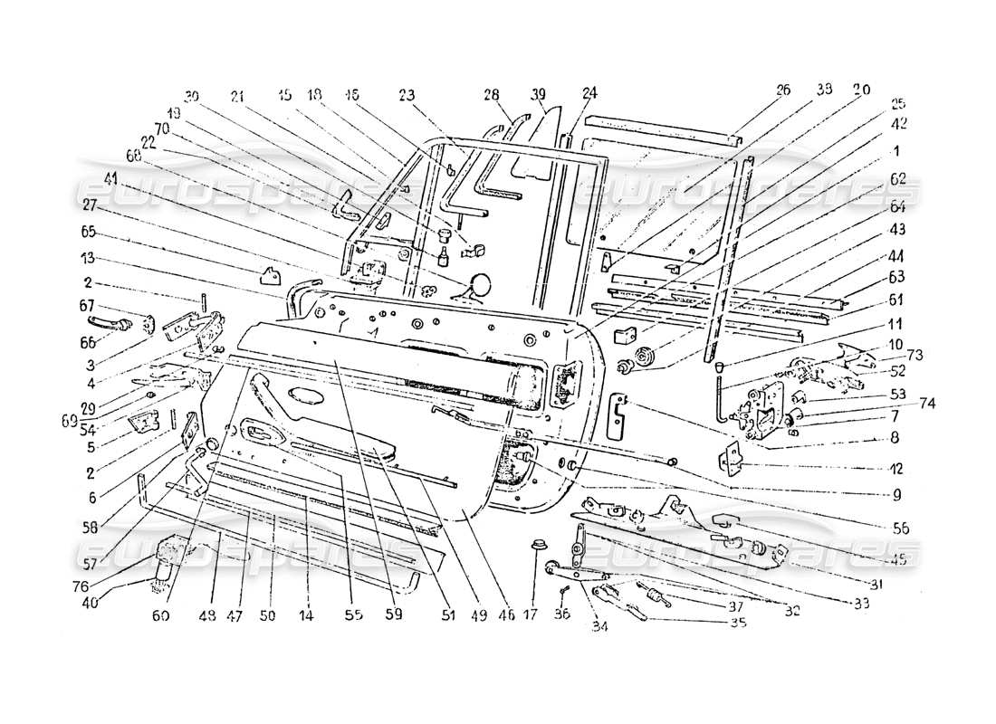 ferrari 365 gt 2+2 (coachwork) schéma des pièces de portes et de garnitures