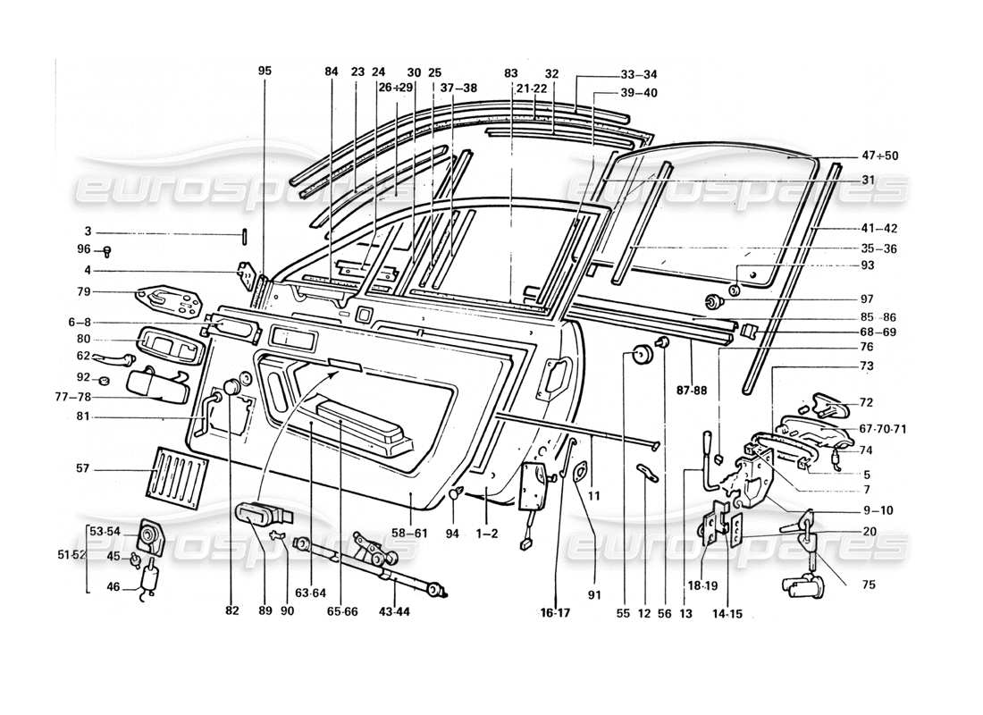 ferrari 412 (coachwork) portes et fixations schéma des pièces