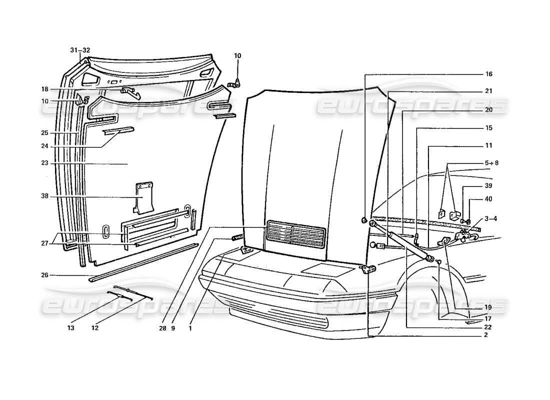 ferrari 412 (coachwork) diagramme des pièces du capot avant