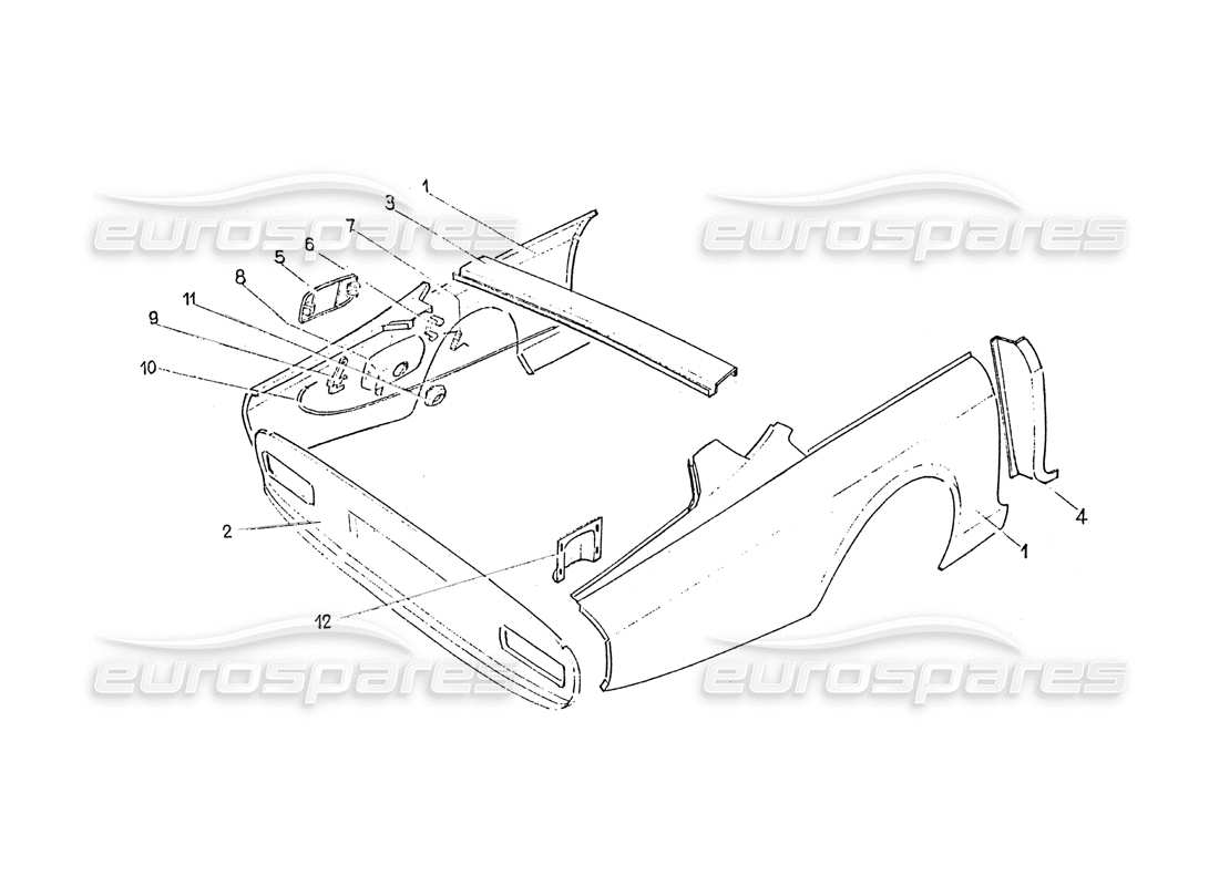 ferrari 365 gt 2+2 (coachwork) schéma des pièces pour le travail de la carrosserie arrière