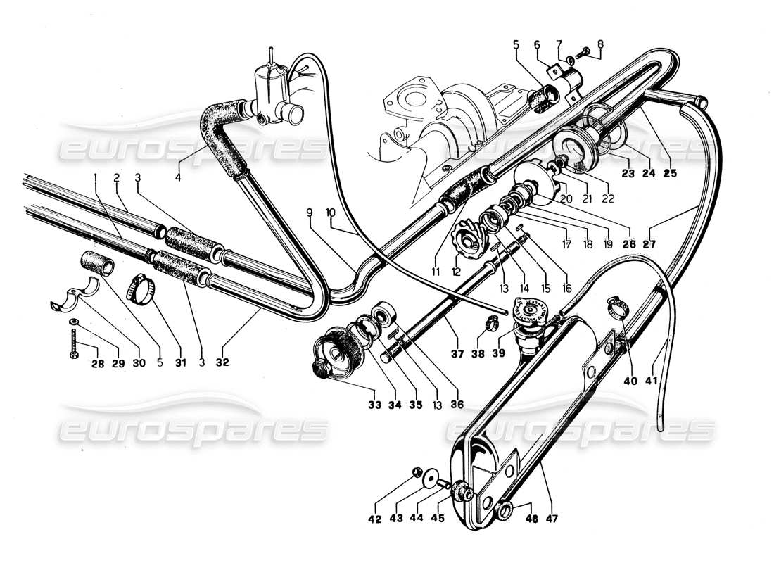 lamborghini urraco p250 / p250s pompe à eau et système schéma des pièces