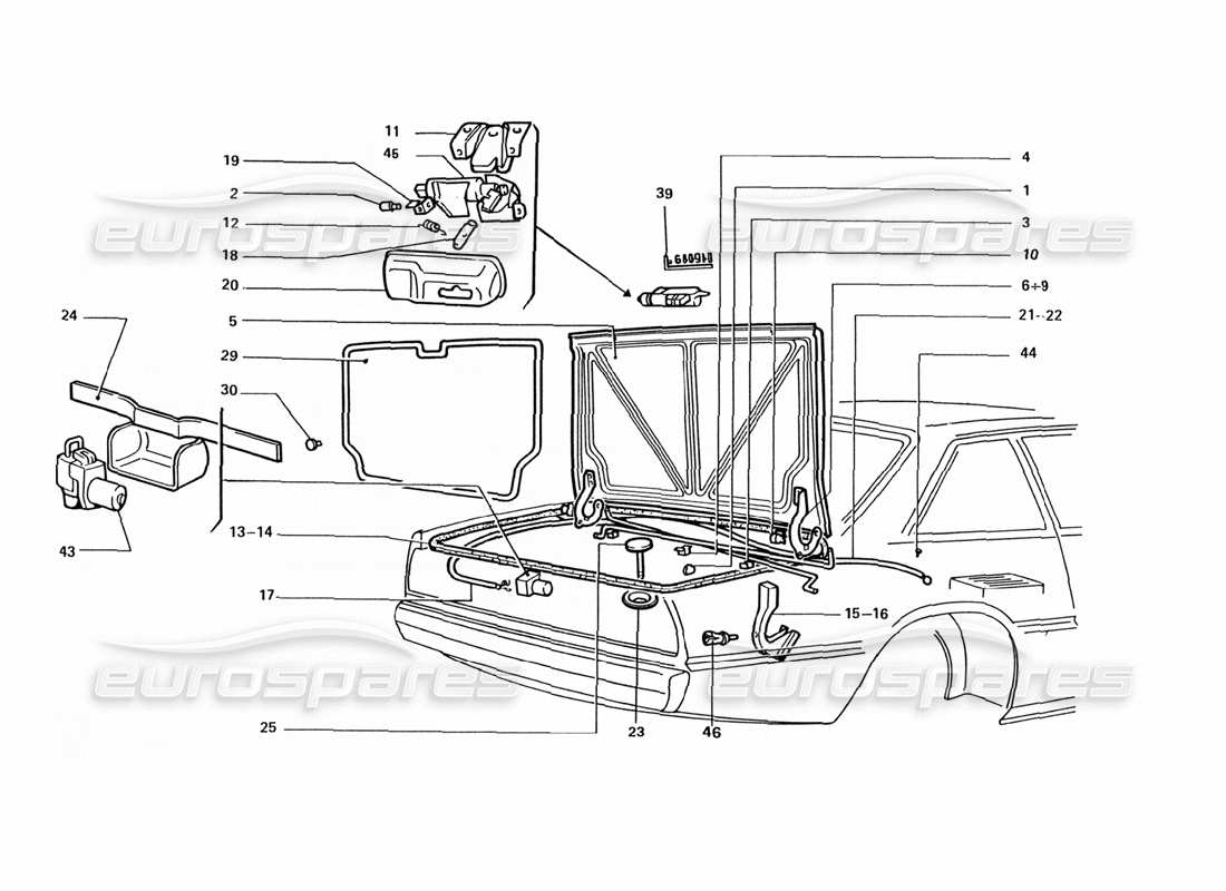 ferrari 412 (coachwork) couvercle de coffre arrière schéma des pièces