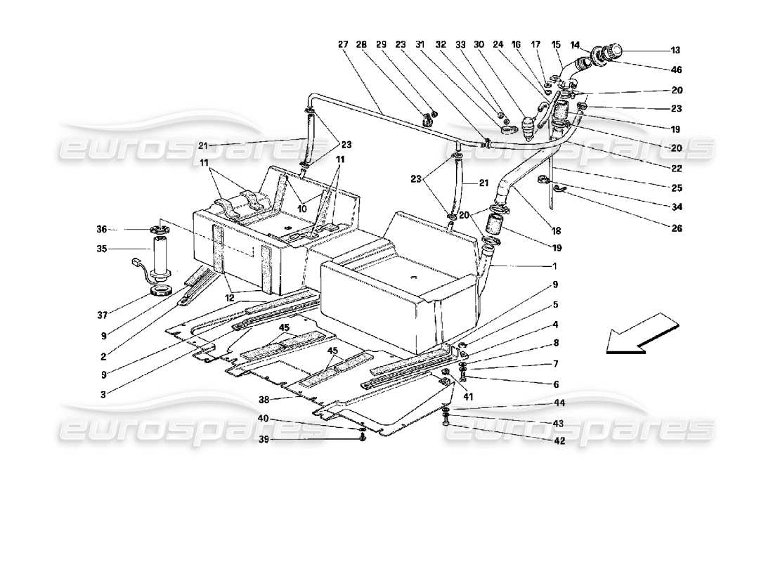 ferrari mondial 3.4 t coupe/cabrio systèmes de ventilation du réservoir et du carburant - coupé - ne convient pas aux voitures avec catalyseur schéma des pièces