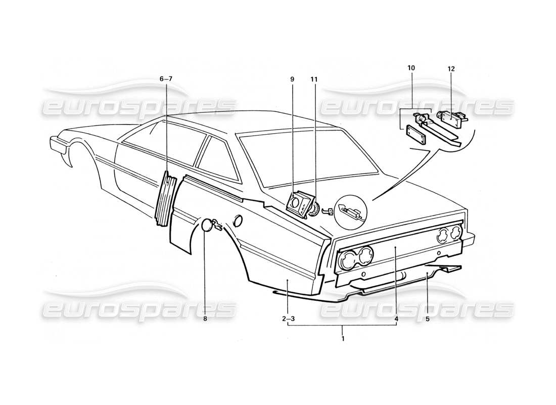 ferrari 412 (coachwork) schéma des pièces des panneaux d'extrémité arrière
