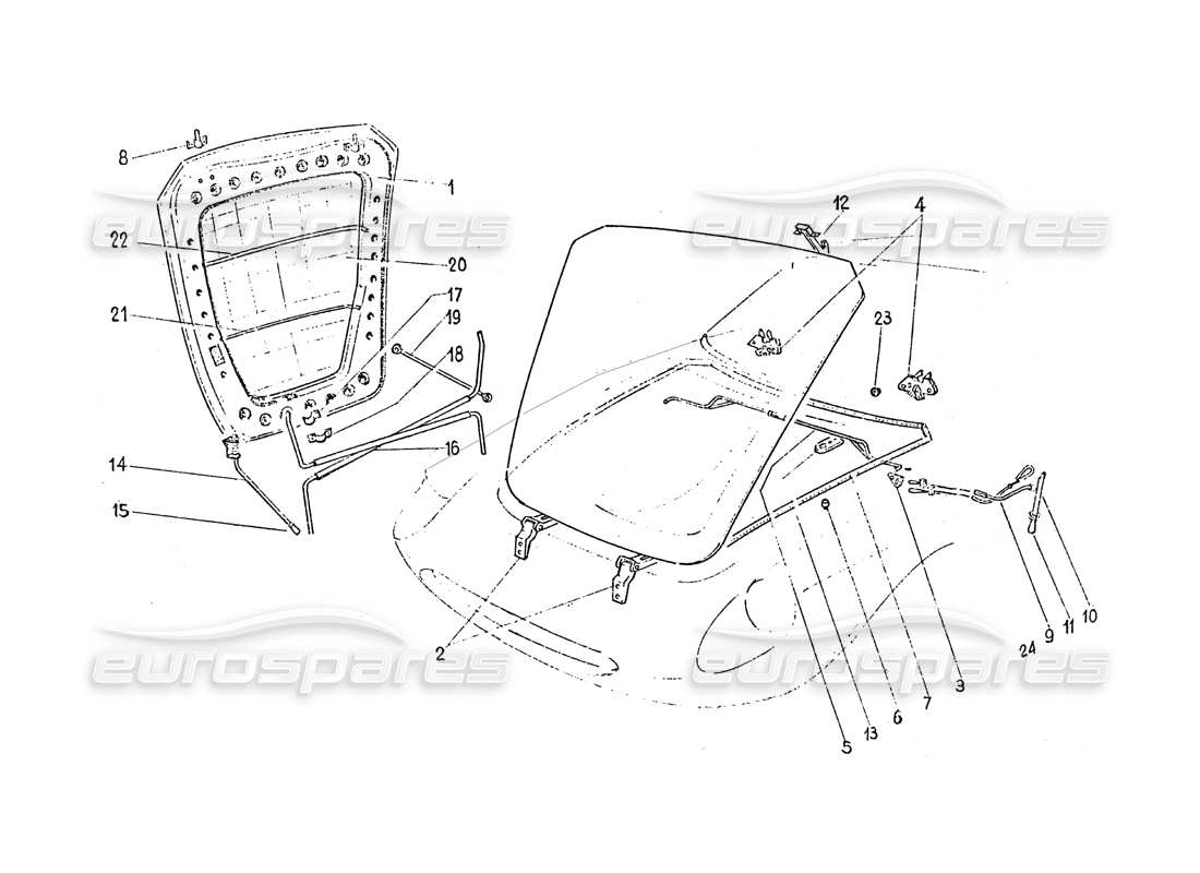 ferrari 365 gt 2+2 (coachwork) diagramme des pièces du capot avant