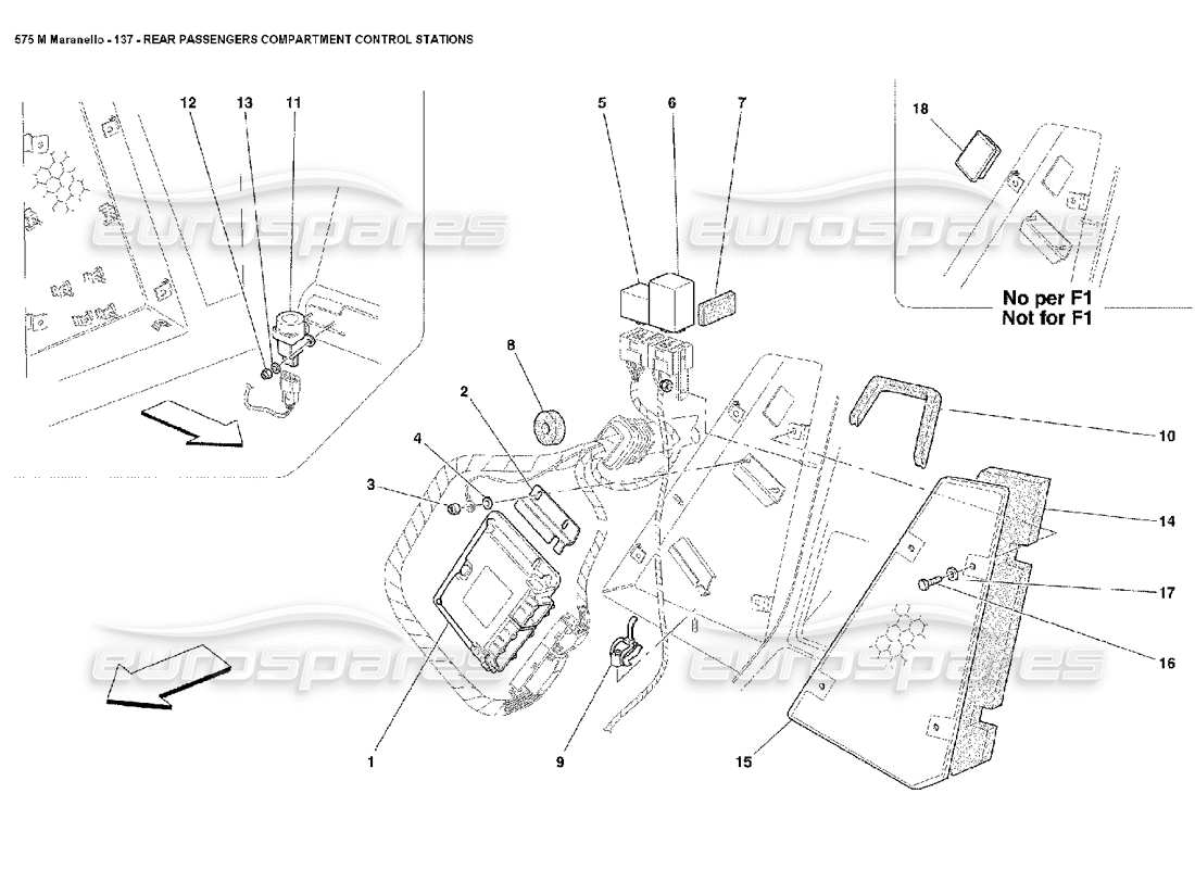 ferrari 575m maranello schéma des pièces des postes de commande de l'habitacle arrière