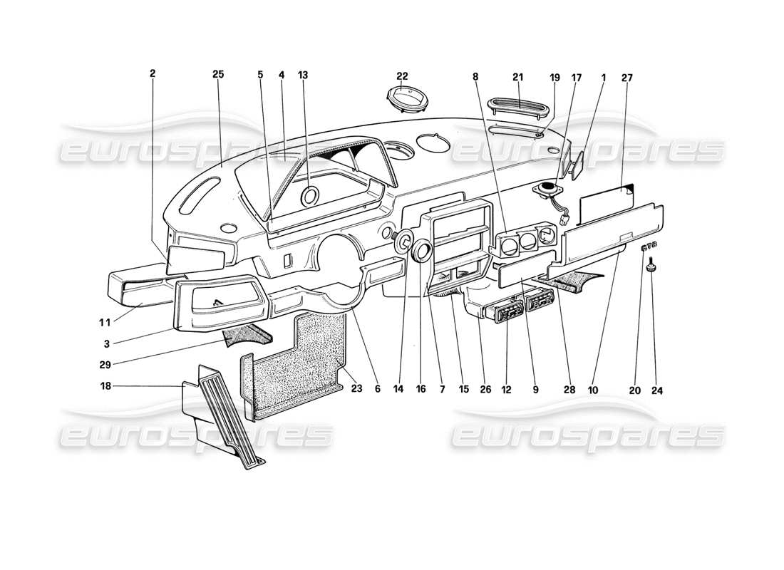 ferrari 328 (1988) tableau de bord (jusqu'au véhicule n° 71595) schéma des pièces