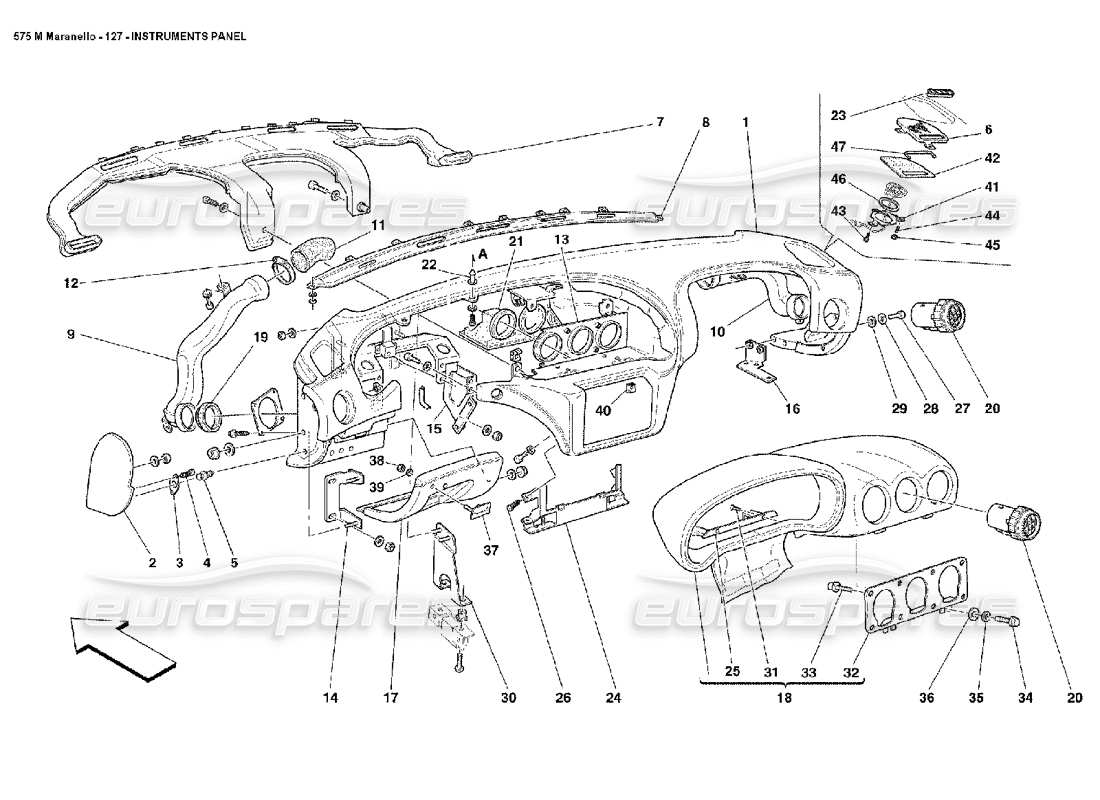 ferrari 575m maranello diagramme des pièces du panneau d'instruments