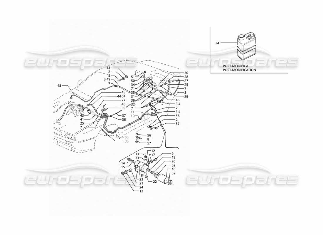 maserati ghibli 2.8 (abs) schéma des pièces du système de récupération des vapeurs d'évaporation et des tuyaux de carburant