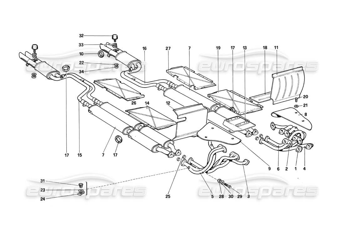 ferrari 412 (mechanical) système d'échappement schéma des pièces