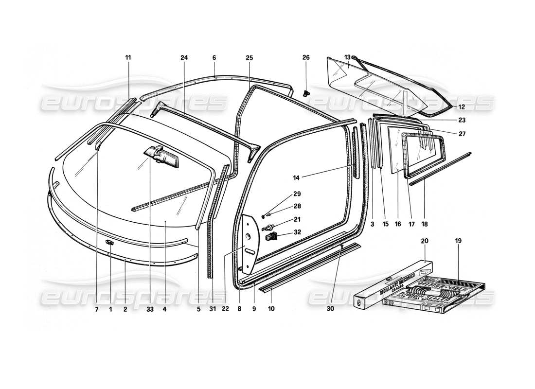 ferrari 208 turbo (1982) diagramme des pièces de lunettes