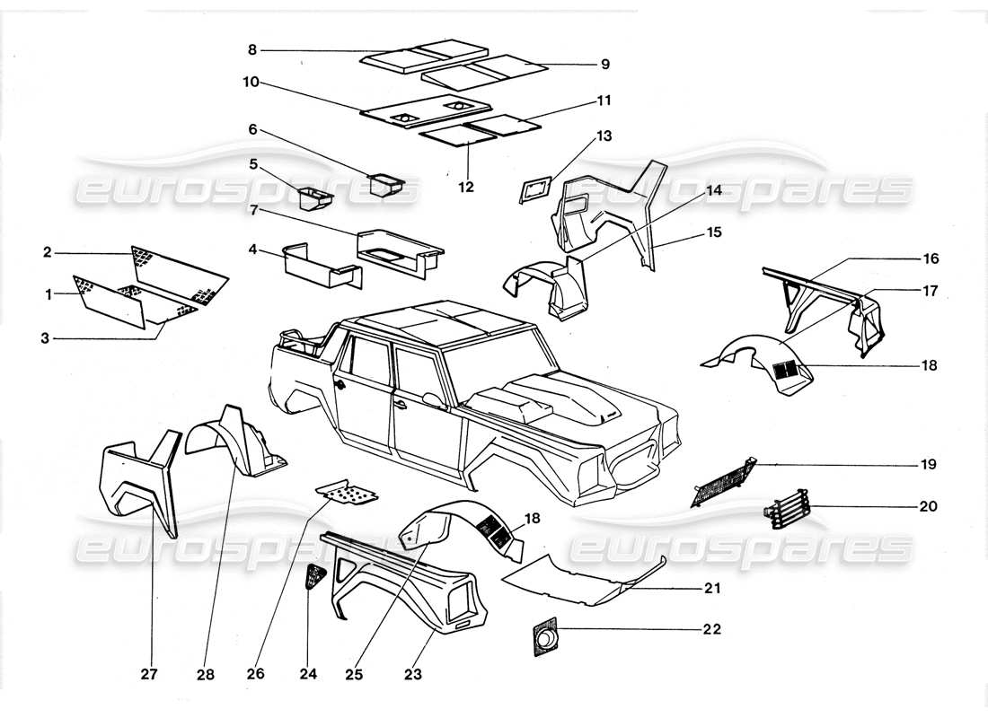 lamborghini lm002 (1988) composants externes schéma des pièces