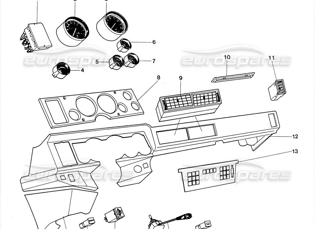 lamborghini lm002 (1988) diagramme des pièces du tableau de bord et des instruments