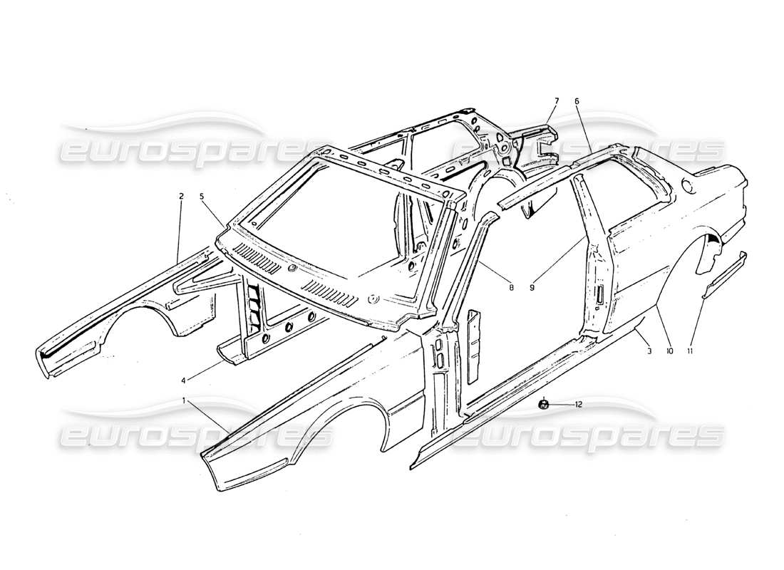 maserati biturbo 2.5 (1984) coque de carrosserie - diagramme des pièces des panneaux extérieurs