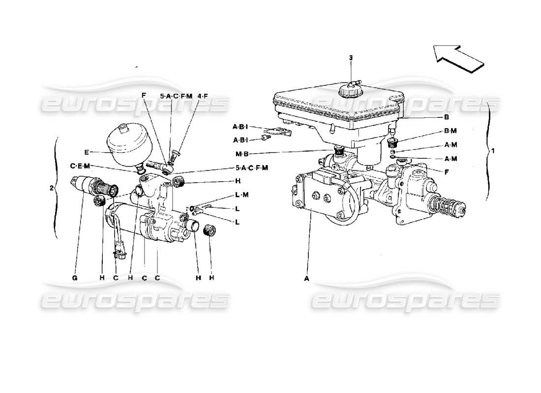 ferrari mondial 3.4 t coupe/cabrio schéma des pièces du système hydraulique pour antidérapant