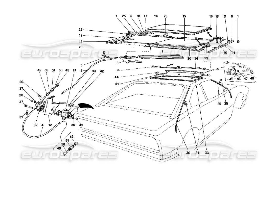 ferrari mondial 3.4 t coupe/cabrio toit ouvrant - schéma des pièces du coupé