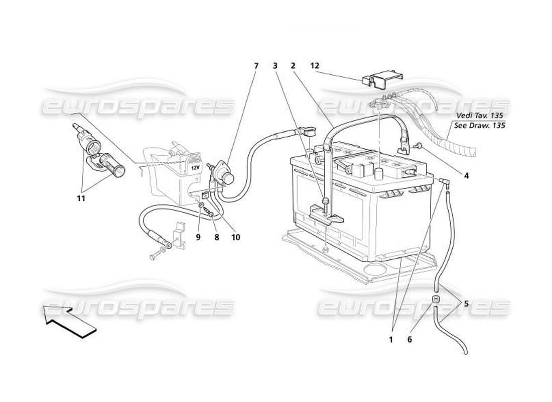 maserati 4200 coupe (2005) diagramme des pièces de la batterie