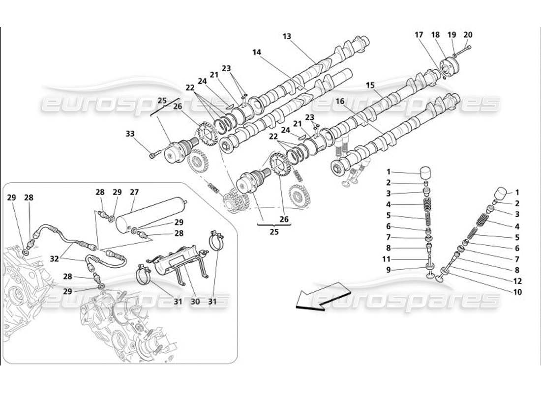 maserati 4200 coupe (2005) synchronisation - diagramme des pièces des poussoirs