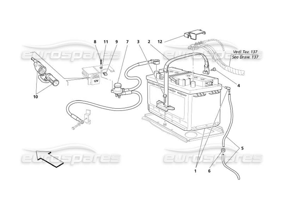 maserati 4200 spyder (2005) diagramme des pièces de la batterie