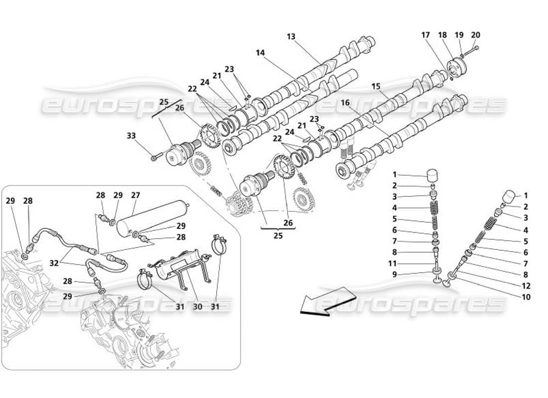 maserati 4200 spyder (2005) synchronisation - diagramme des pièces des poussoirs