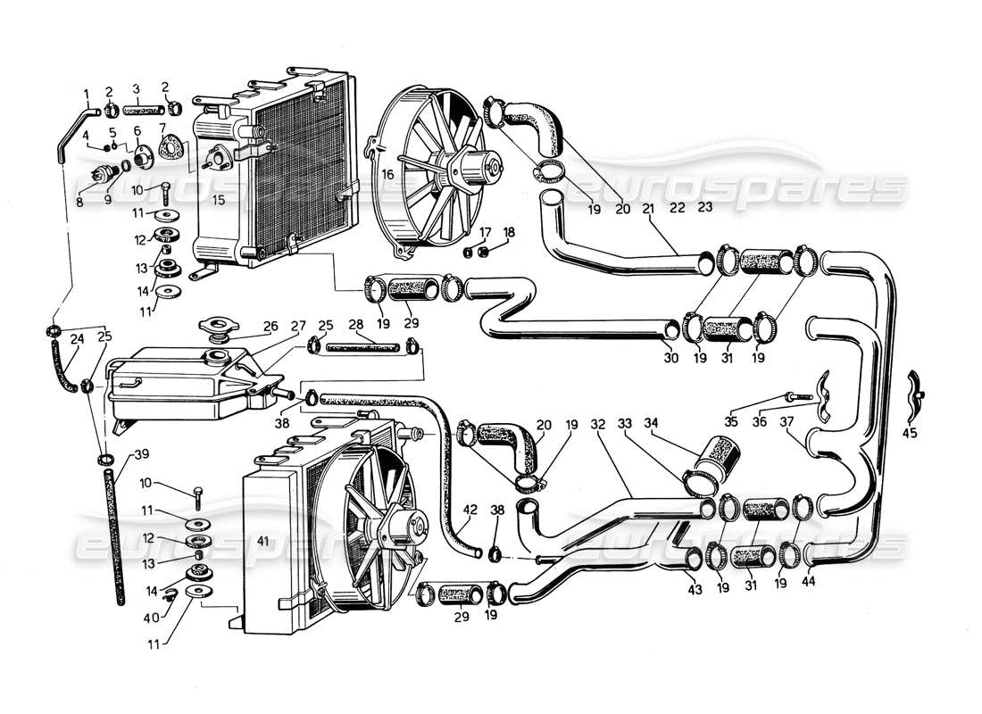 lamborghini countach 5000 qvi (1989) schéma des pièces du radiateur et du système de refroidissement