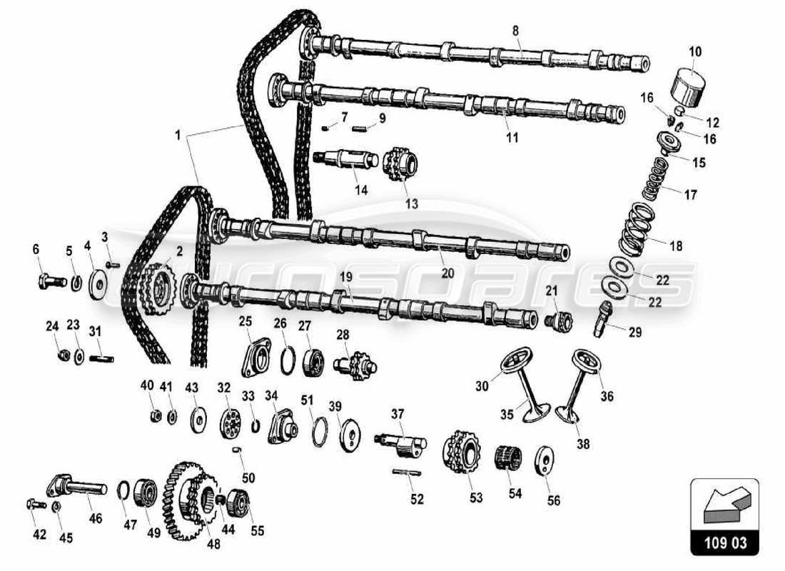 lamborghini miura p400 schéma des pièces du système de synchronisation de la tête