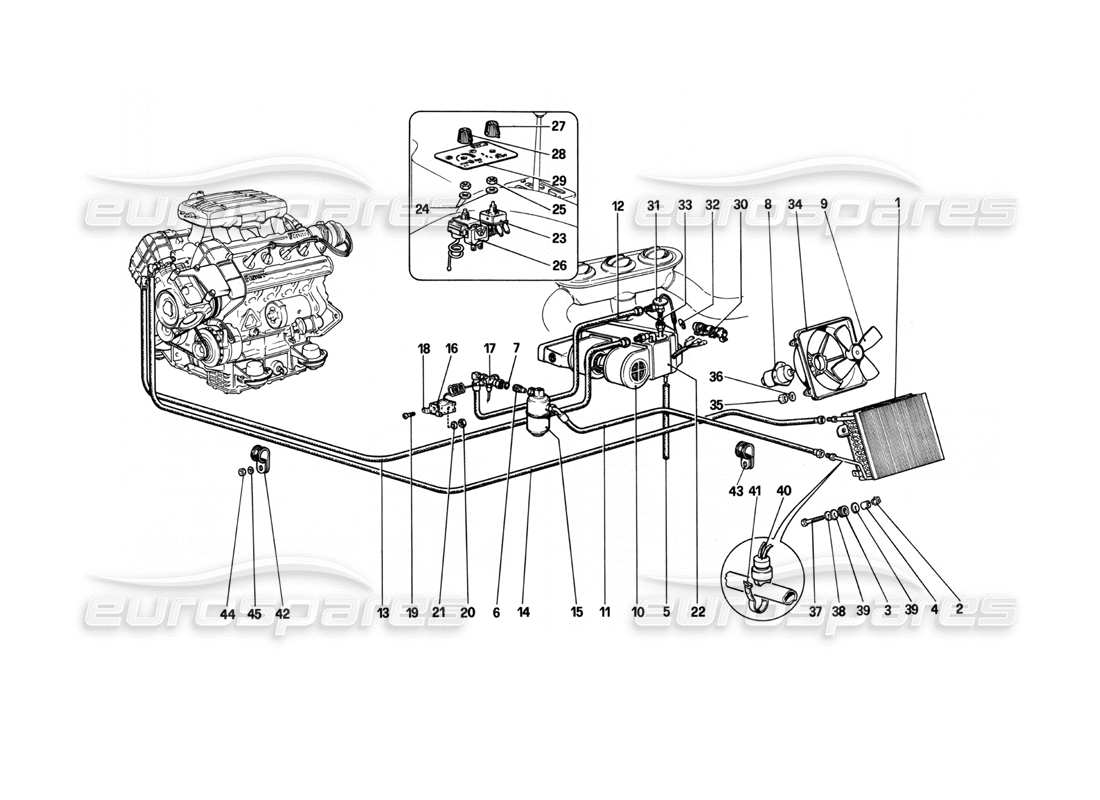 ferrari 208 turbo (1982) système de conditionnement d'air schéma des pièces