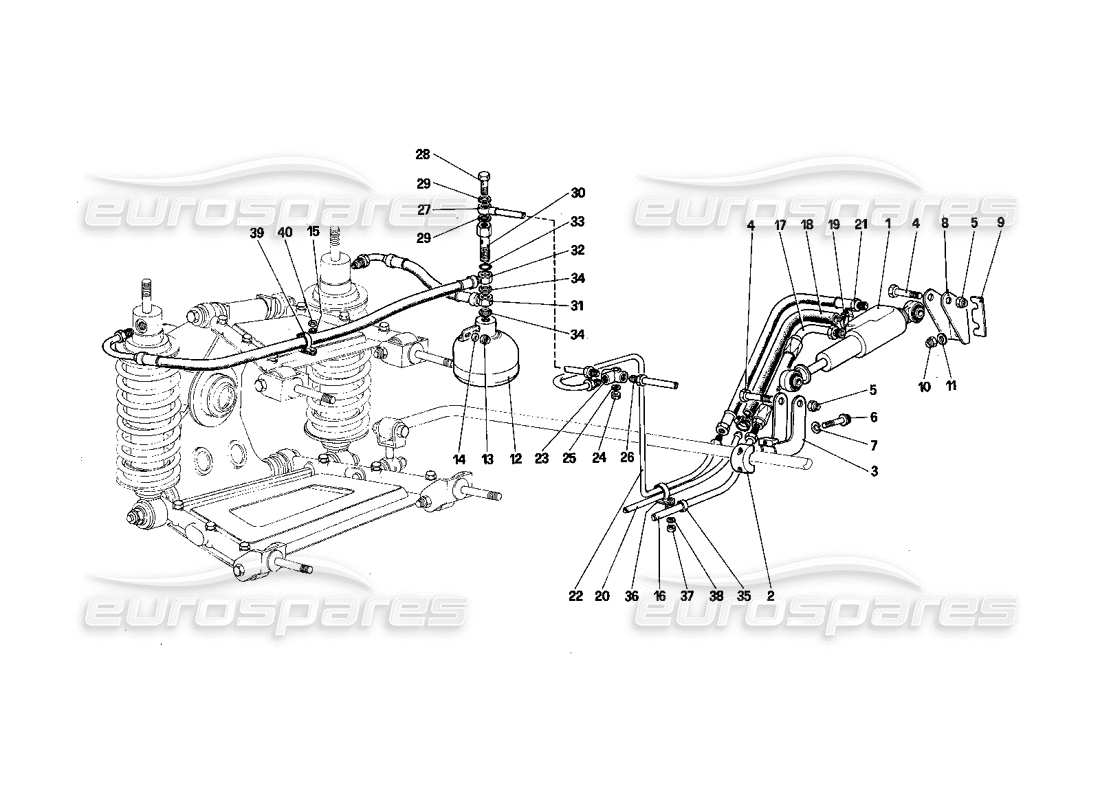 ferrari 412 (mechanical) suspension arrière - soupape d'auto-nivellement et conduites d'huile - schéma des pièces