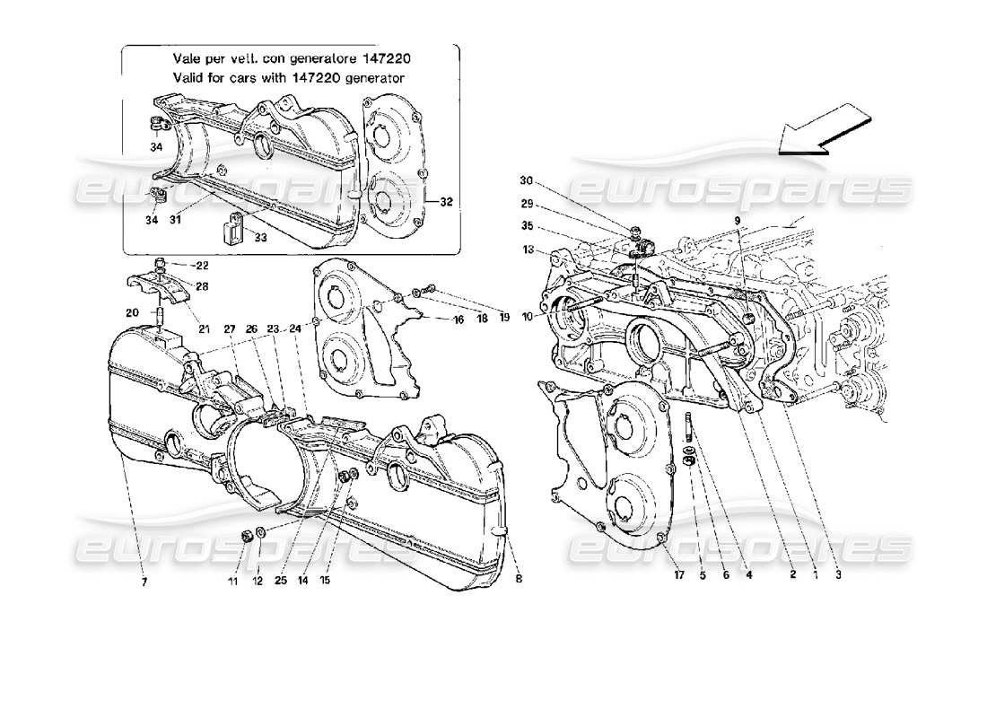 ferrari 512 tr système de distribution - schéma des pièces des couvercles