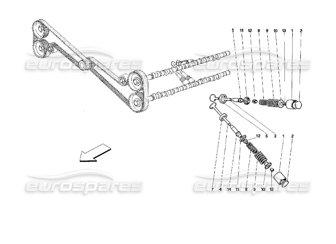 ferrari 512 tr système de distribution - schéma des pièces des vannes