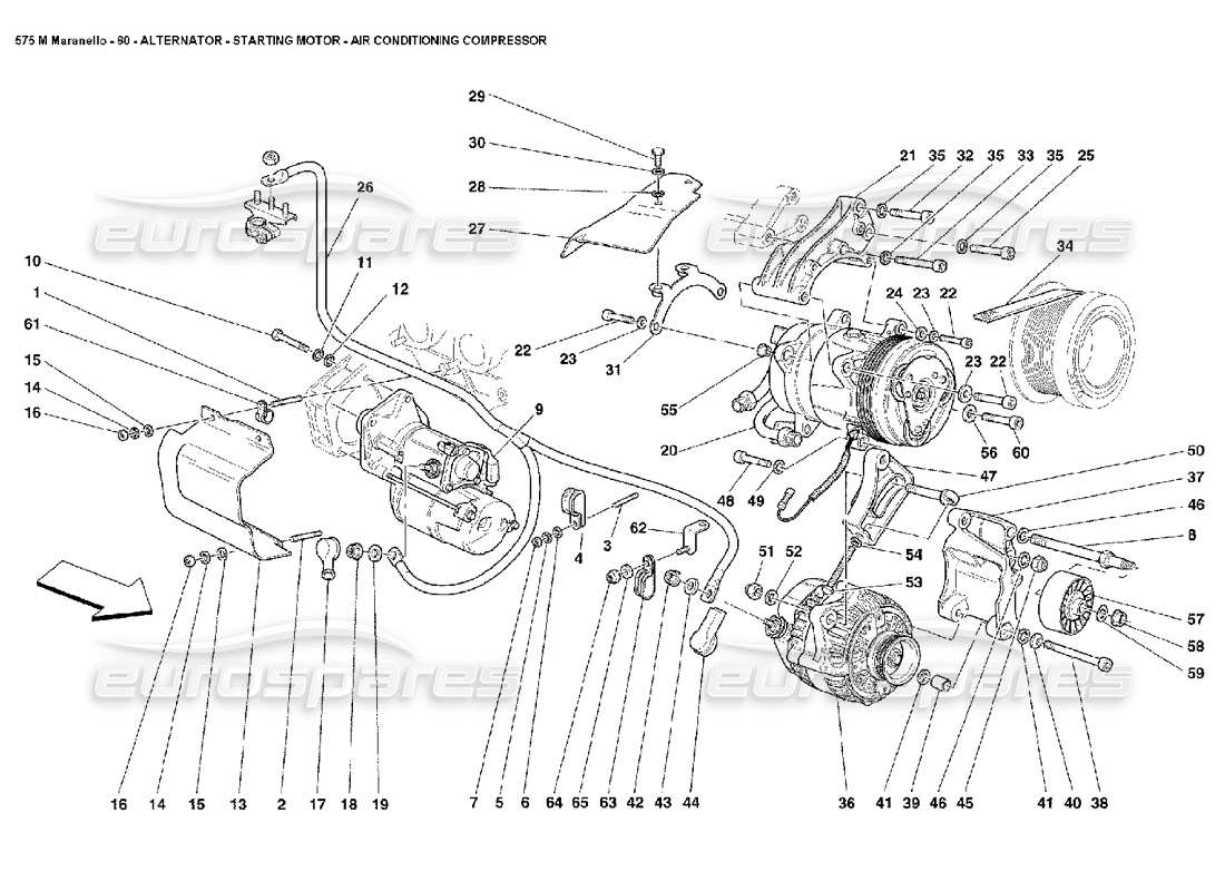 ferrari 575m maranello schéma des pièces du moteur de démarrage de l'alternateur et du compresseur ac