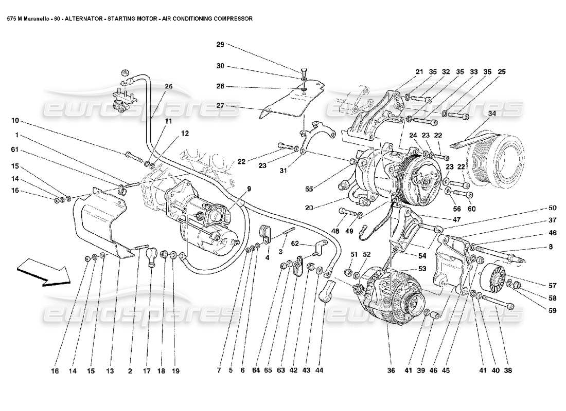 ferrari 575m maranello alternateur, démarreur et compresseur ac schéma des pièces