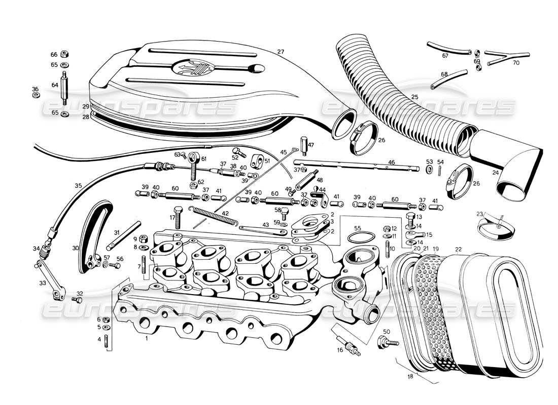 maserati ghibli 4.7 / 4.9 diagramme des pièces du collecteur d'admission d'air et du filtre