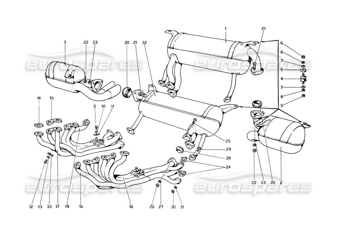 ferrari 512 bb système d'échappement schéma des pièces