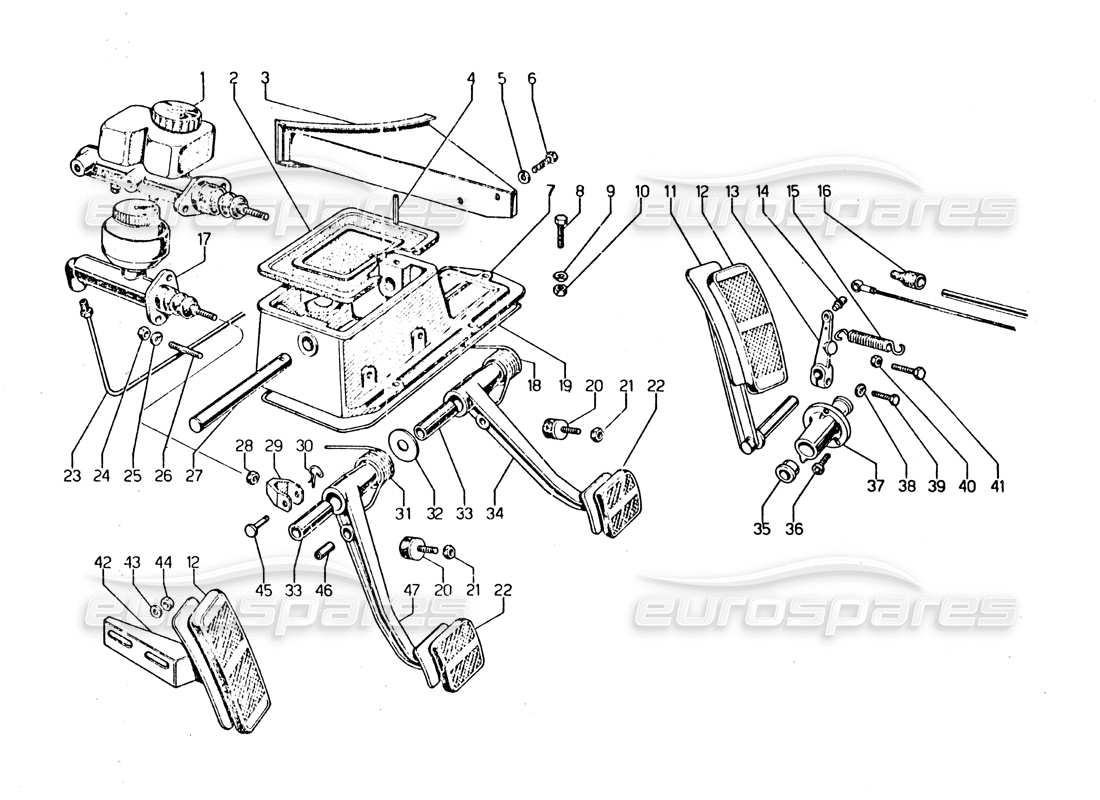 lamborghini urraco p250 / p250s schéma des pièces des pédales