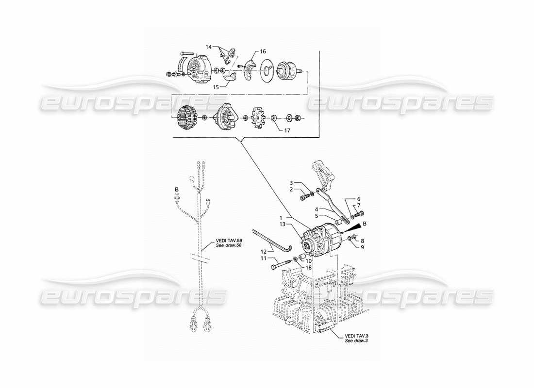 maserati qtp v8 (1998) alternateur et support schéma des pièces