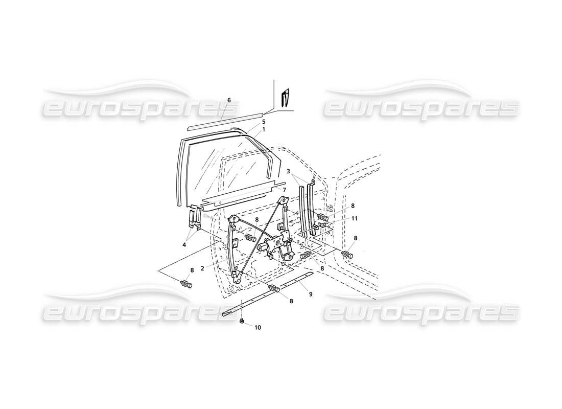 maserati qtp v6 evoluzione portes d'entrée : diagramme de pièces des fenêtres et des régulateurs