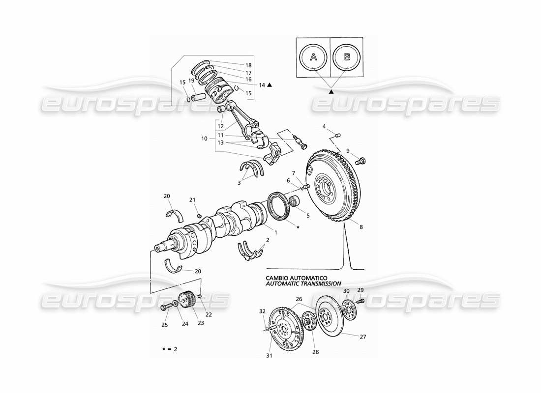 maserati qtp v6 evoluzione diagramme des pièces du vilebrequin, des pistons, des bielles et du volant moteur