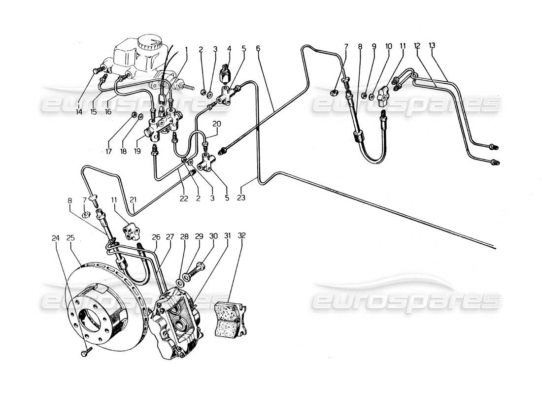 lamborghini urraco p250 / p250s arbres avant schéma des pièces